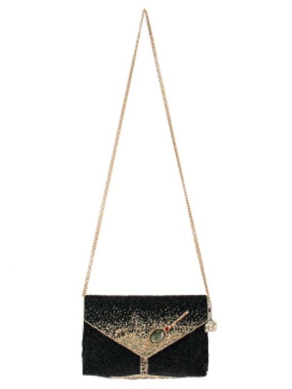 Mary Frances Black and Gold Glitter Martini Envelope Crossbody Bag